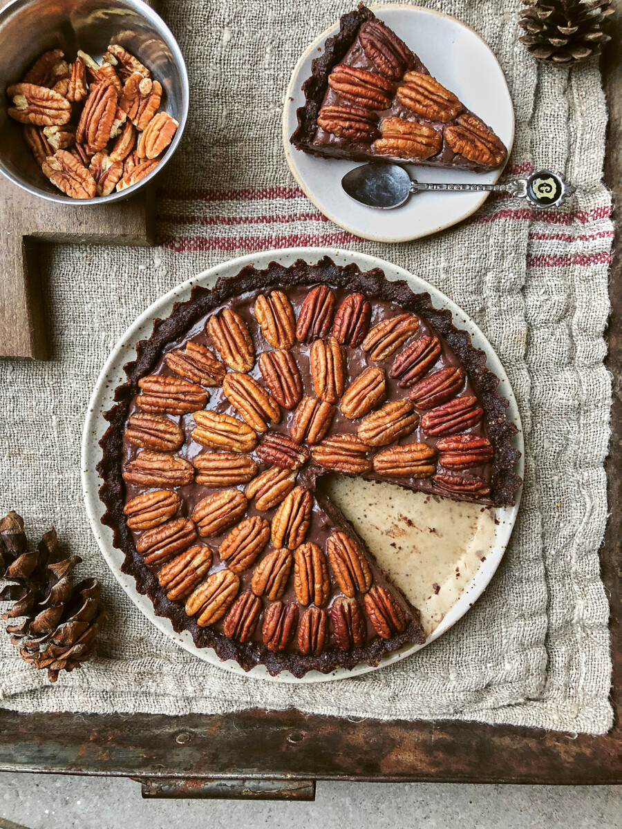 gluten-free and vegan peanut butter pecan pie