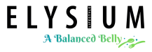 logo with "shein lifestyle" in black text above "a balanced belly" in green and blue text with a small green leaf graphic.